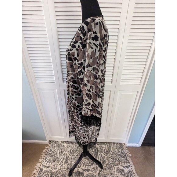 Cruise Club Ladies One Size Brown/White/Black Sheer Leopard Fringe Cover-Up NEW - Picture 6 of 12